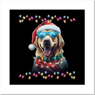 Dog-Santa Hat Christmas Lights Funny Dog Christmas Posters and Art